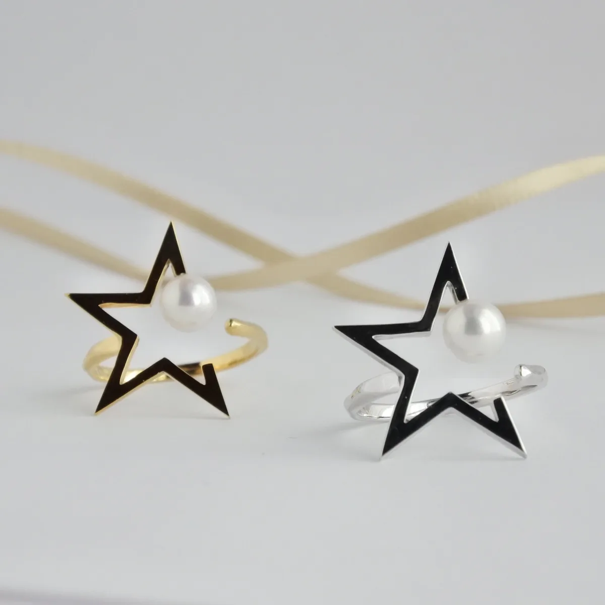 星モチーフ × 淡水パールの個性派リング
